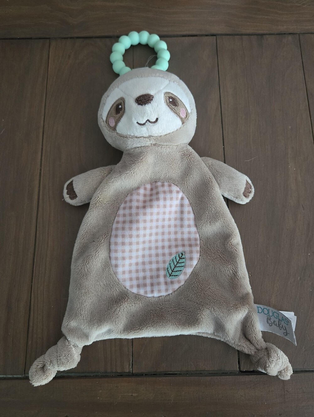 Douglas Baby Sloth Lovey Plush with Teething Ring - Beige & Mint